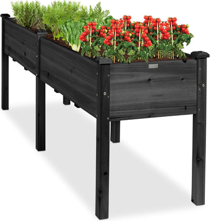 Best Choice Products 72x24x30in Raised Garden Bed, Elevated Wood Planter Box Stand for Backyard, Patio, Balcony w/Divider Panel, 6 Legs, 300lb Capacity - Natural