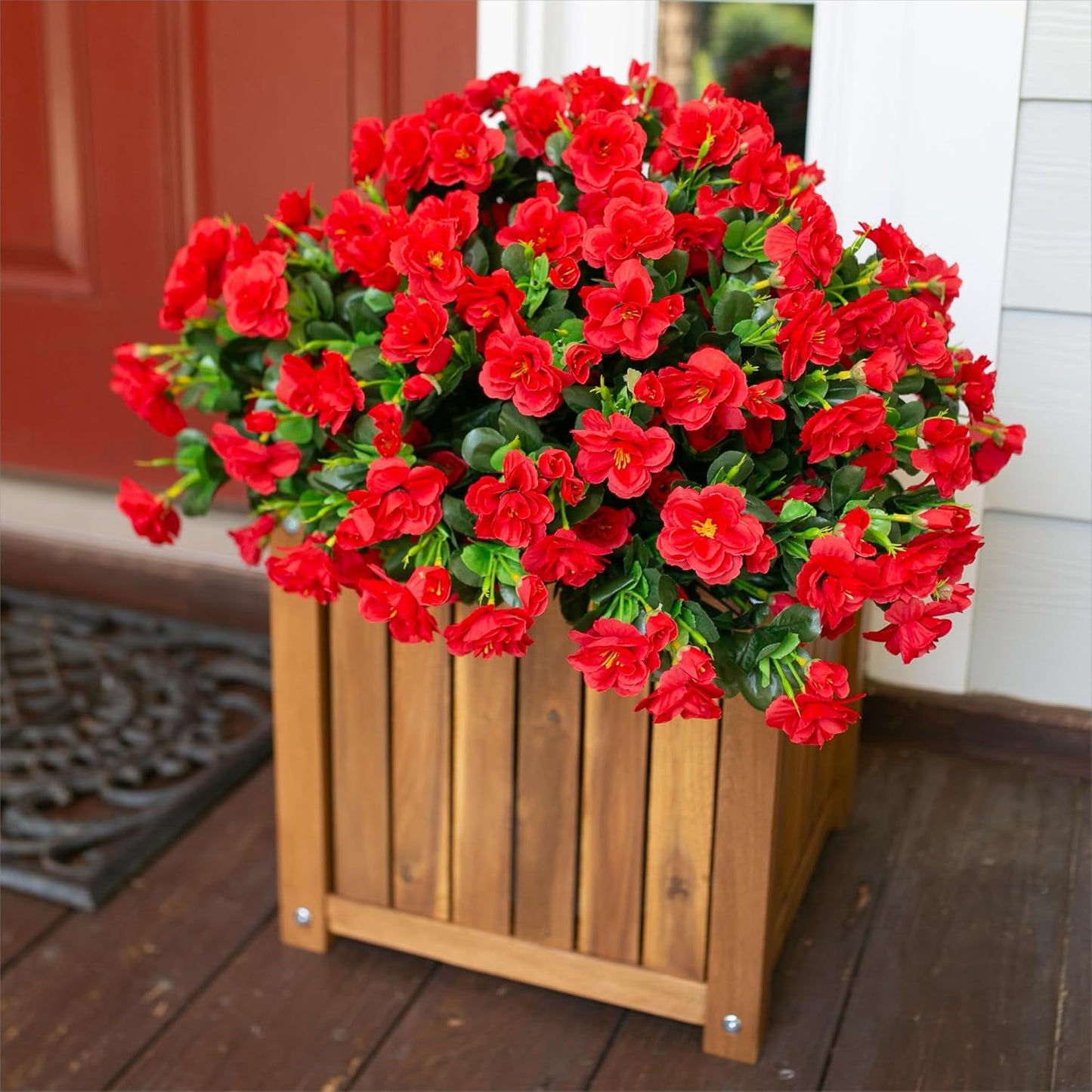 Ivydale Artificial Fake Flowers Plants for Outdoor Outside Spring Decor, Faux Silk Yellow Camellia UV Resistant Look Real for Planter Pot Porch Patio Balcony Garden Yard, 3 Large Bundles