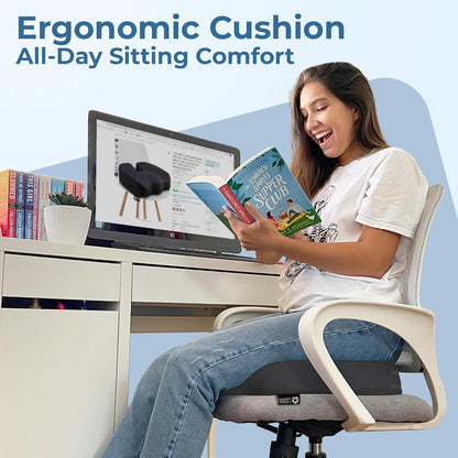 5 STARS UNITED Seat Cushion - Memory Foam Chair Cushion for Tailbone Pain Relief - Ergonomic Support for Coccyx, Sciatica & Butt - Office, Desk & Gaming Chair, Car Seat, Wheelchair, Airplane, Black