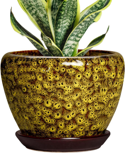 6 Inch Plant Pot - Ceramic Pots for Plants with Drainage Hole and Saucer, Round Succulent Planter Indoor Outdoor, Modern Flower Pot for Snake Plants, Home Decor, Gifts for Plant Lover, Blue
