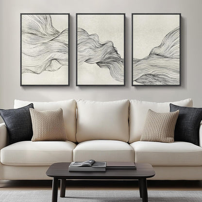 Large Framed Black and White Abstract Wall Art for Living Room, 3 Piece Big Modern Canvas Prints Paintings Artwork for Walls, Minimalist Abstract Art Pictures for Hallway, Office Wall Decor 24x36 In