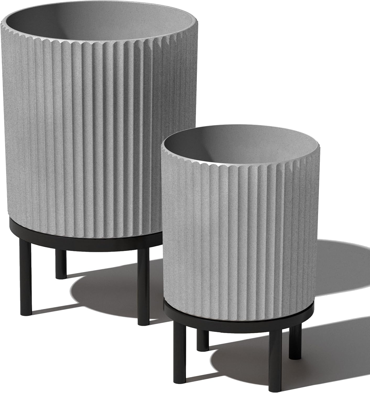 Veradek Demi Series Round Planter w/ Stand for Porch/Patio | Durable Plastic-Concrete & Wooden Stand | Modern Décor for Tall Plants, Flowers