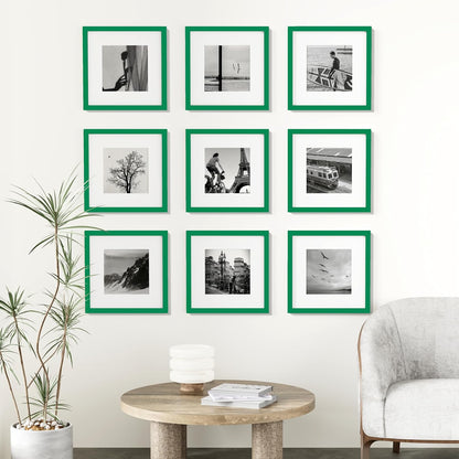 Vittanly 8x10 Picture Frames Set of 9, Shatter Resistant Plexiglass, Display 5x7 Pictures with Mat or 8x10 without Mat, Photo Frames for Wall or Tabletop, Engineered Wood, Black - Colors B