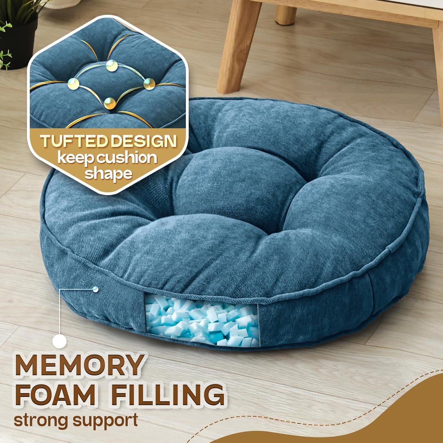 1 MIDDLE ONE Floor Pillow Set of 2, Memory Foam Floor Cushions for Adults, Large Meditation Pillow for Sitting, 22 x 22 Inches (Square | Grey)