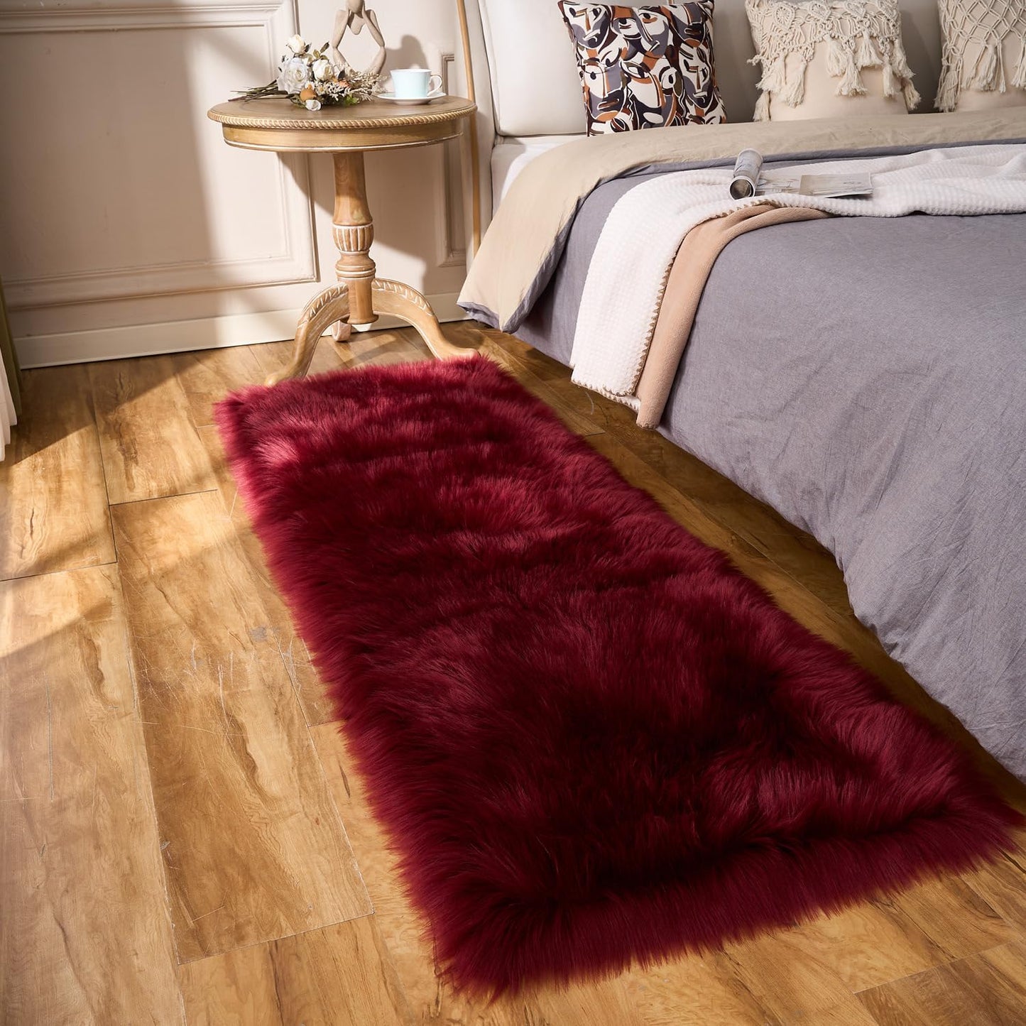 EasyJoy Ultra Soft Fluffy/Fuzzy Shaggy Area Rug Faux Fur Chair Cover Seat Pad for Bedroom Floor Sofa Living Room (2 x 6 ft Sheepskin, Beige)