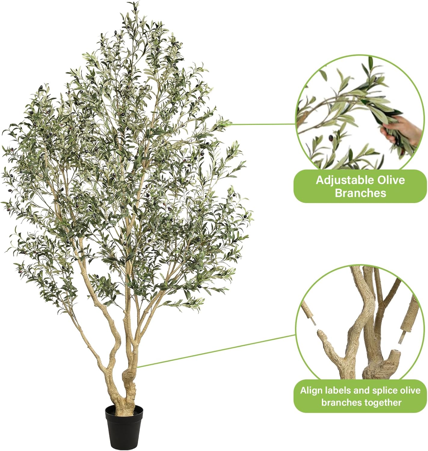 Realead Artificial Olive Tree 8ft - Large Faux Olive Tree with Realistic Leaves and Olives - Full and Grand Design Fake Olive Tree with Sturdy Base for Indoor Outdoor Office Decor
