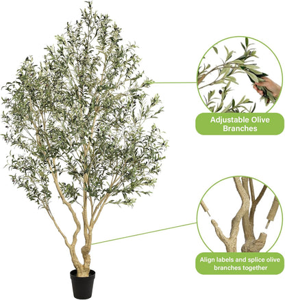 Realead Artificial Olive Tree 8ft - Large Faux Olive Tree with Realistic Leaves and Olives - Full and Grand Design Fake Olive Tree with Sturdy Base for Indoor Outdoor Office Decor