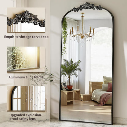 Dewfig Arched Full Length Mirror, 76"x34" Large Floor Mirror, Full Body Mirrors for Leaning or Hanging, Standing Mirrors for Bedroom, Living Room,Dressing Room, Aluminum Alloy Frame, Black
