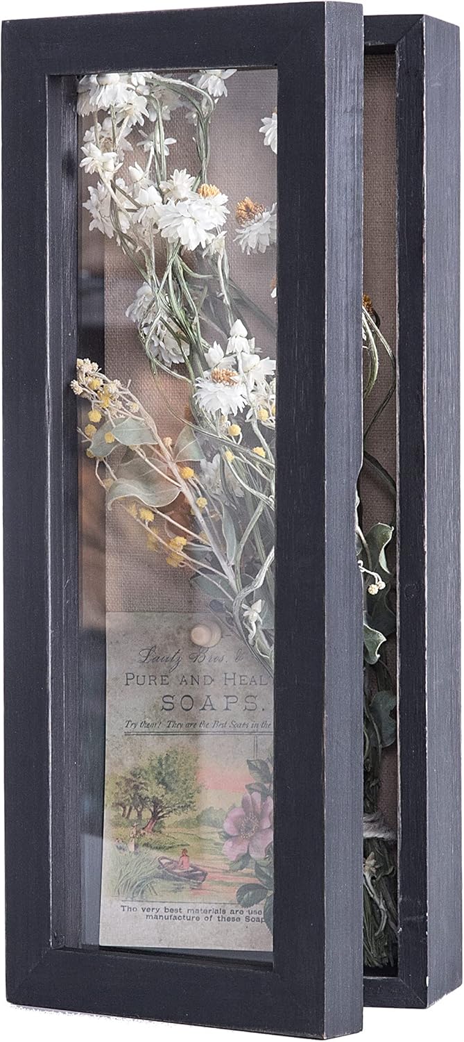Freezing point Shadow Box Frame 8x8 Shadow Boxes Display Case with Linen Back Memorabilia Awards Medals Bouquet Photos Picture Badge Wedding Memory Box for Keepsakes Carbonized Small Pin Board