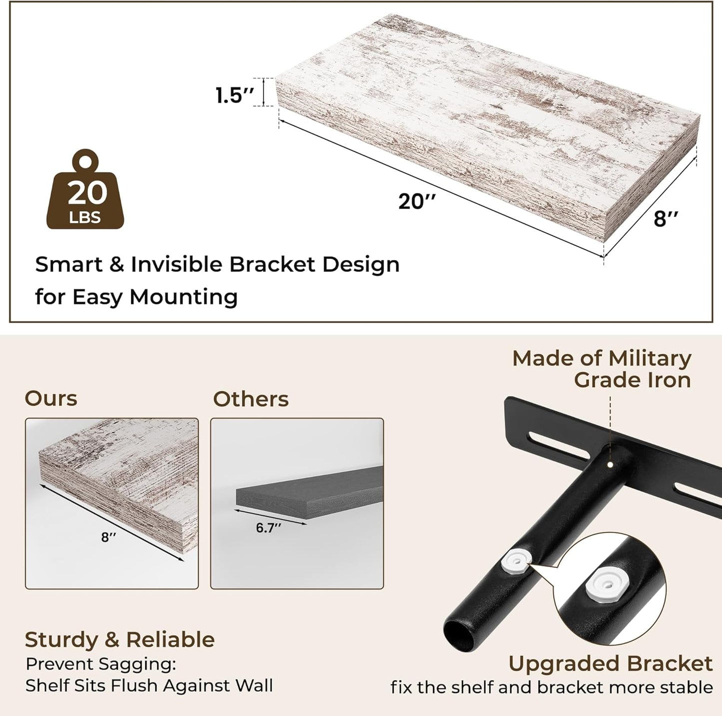 RICHFOCUS 72Inch Floating Shelves for Wall 2 Pack Shelves for Bedroom|Kitchen|Bathroom Wall Mounted Rustic Wood Floating Shelf with Invisible Brackets for Books|Storage|Decor, Rustic Brown