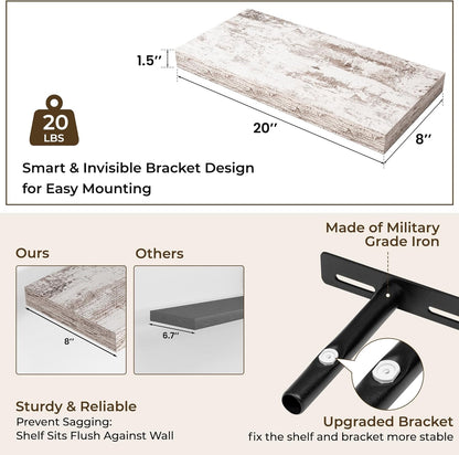 RICHFOCUS 72Inch Floating Shelves for Wall 2 Pack Shelves for Bedroom|Kitchen|Bathroom Wall Mounted Rustic Wood Floating Shelf with Invisible Brackets for Books|Storage|Decor, Rustic Brown