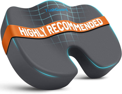 TushGuard Seat Cushion for Office Chair Memory Foam Non-Slip Cushion Back, Relief Chair Pad, Butt Pillow for Office Chair, Car, Computer Desk, Black