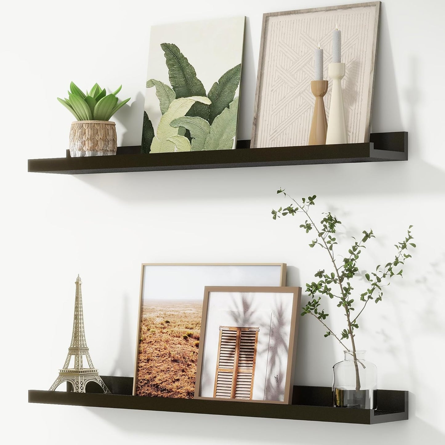 FLYJOE Picture Ledge Shelf, Floating Shelves Set of 2, 48 Inches Long Large Nursery Book Shelves for Toys Storage, Kids Bookshelf Wall Mounted for Living Room Bedroom Decor Books Photo Frames, Walnut