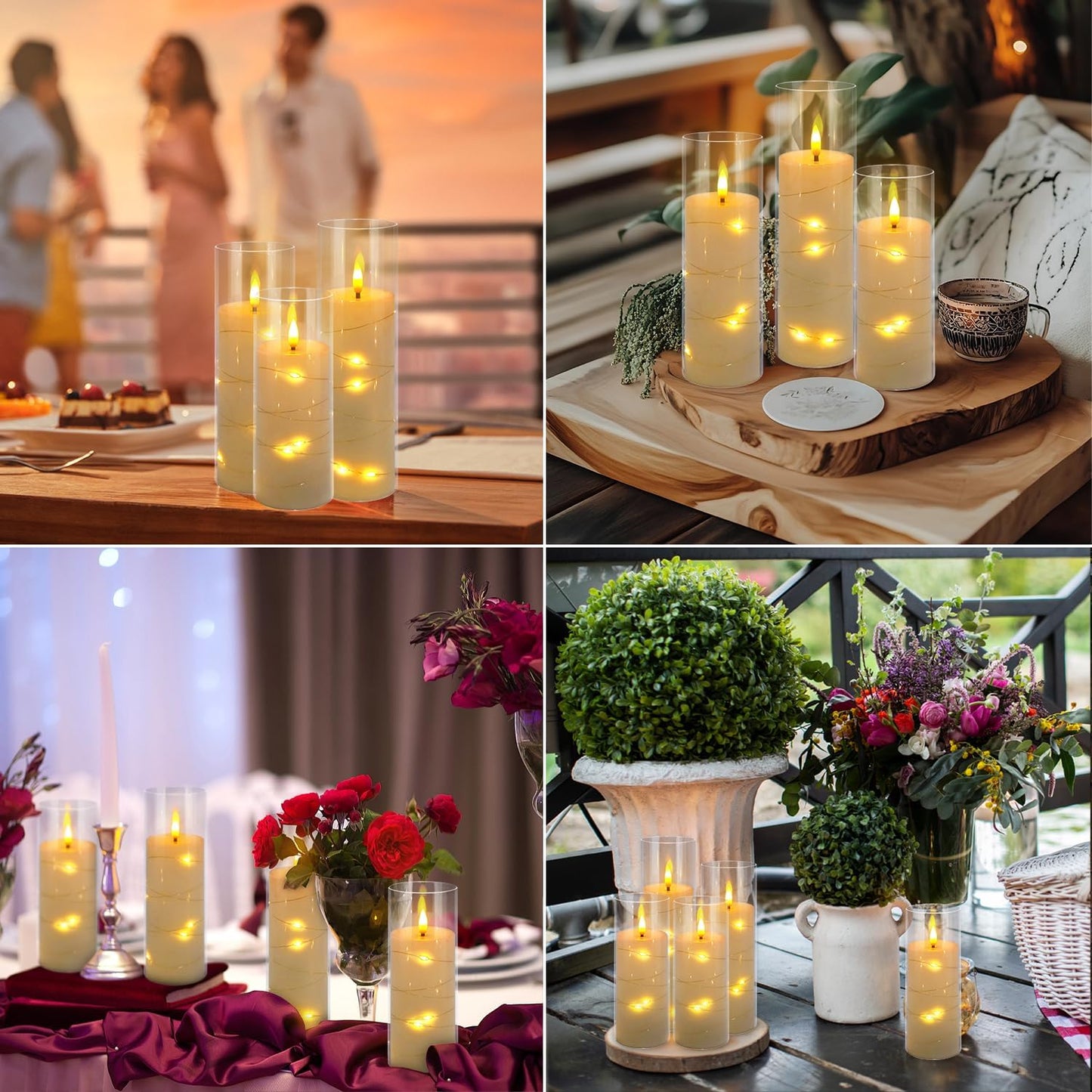 YOROXRG Set of 24 Waterproof Outdoor Flameless Candles, LED Candles with 4 Remote and Timer,(H 4" 5" 6" x D 2.2"),for Halloween Wedding Festiv