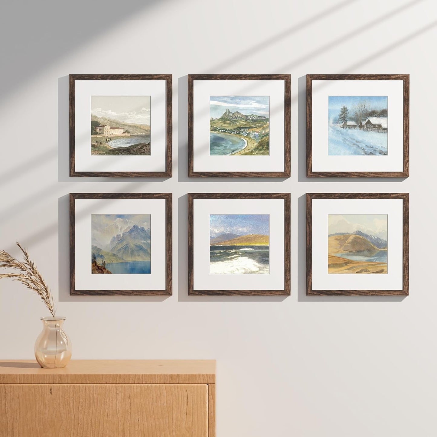 Vittanly 8x10 Picture Frames Set of 9, Shatter Resistant Plexiglass, Display 5x7 Pictures with Mat or 8x10 without Mat, Photo Frames for Wall or Tabletop, Engineered Wood, Black - Colors A