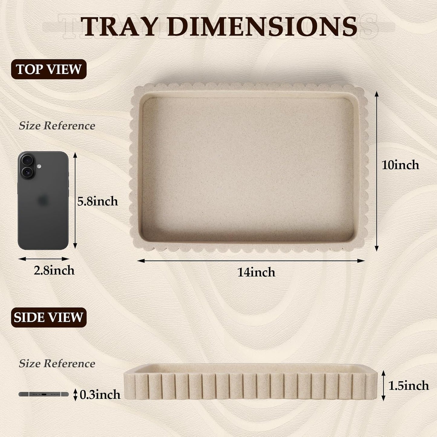 Concrete Decorative Tray for Coffee Table Decor, 14" Coffee Table Tray Ottoman Tray Table Centerpieces, Rectangular Modern Decorative Trays for Home Decor, Living Room, Entry, Black