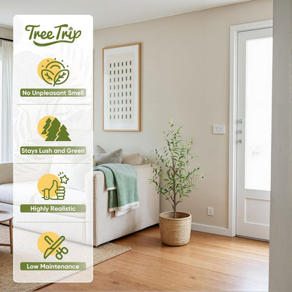 Olive Tree Artificial Indoor, 7 FT Faux Olive Trees with Planter, Fake Tall Plants with Natural Trunk and Lifelike Fruits for Home Office Decor(1, 7FT)