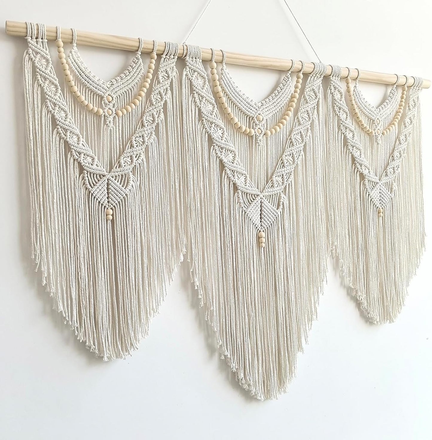 Achart Macrame Wall Hanging Large- Boho Wall Decor- large wall art- Wall Decor Living Room- Macrame Tapestry Boho Decor for Bedroom (Wooden Bead)