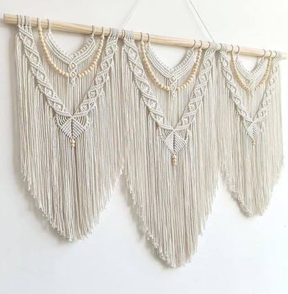 Achart Macrame Wall Hanging Large- Boho Wall Decor- large wall art- Wall Decor Living Room- Macrame Tapestry Boho Decor for Bedroom (Wooden Bead)