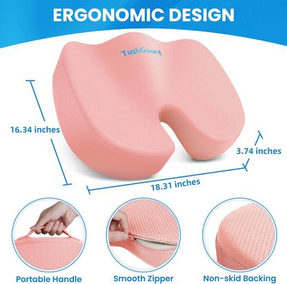 TushGuard Seat Cushion for Office Chair Memory Foam Non-Slip Cushion Back, Relief Chair Pad, Butt Pillow for Office Chair, Car, Computer Desk, Black
