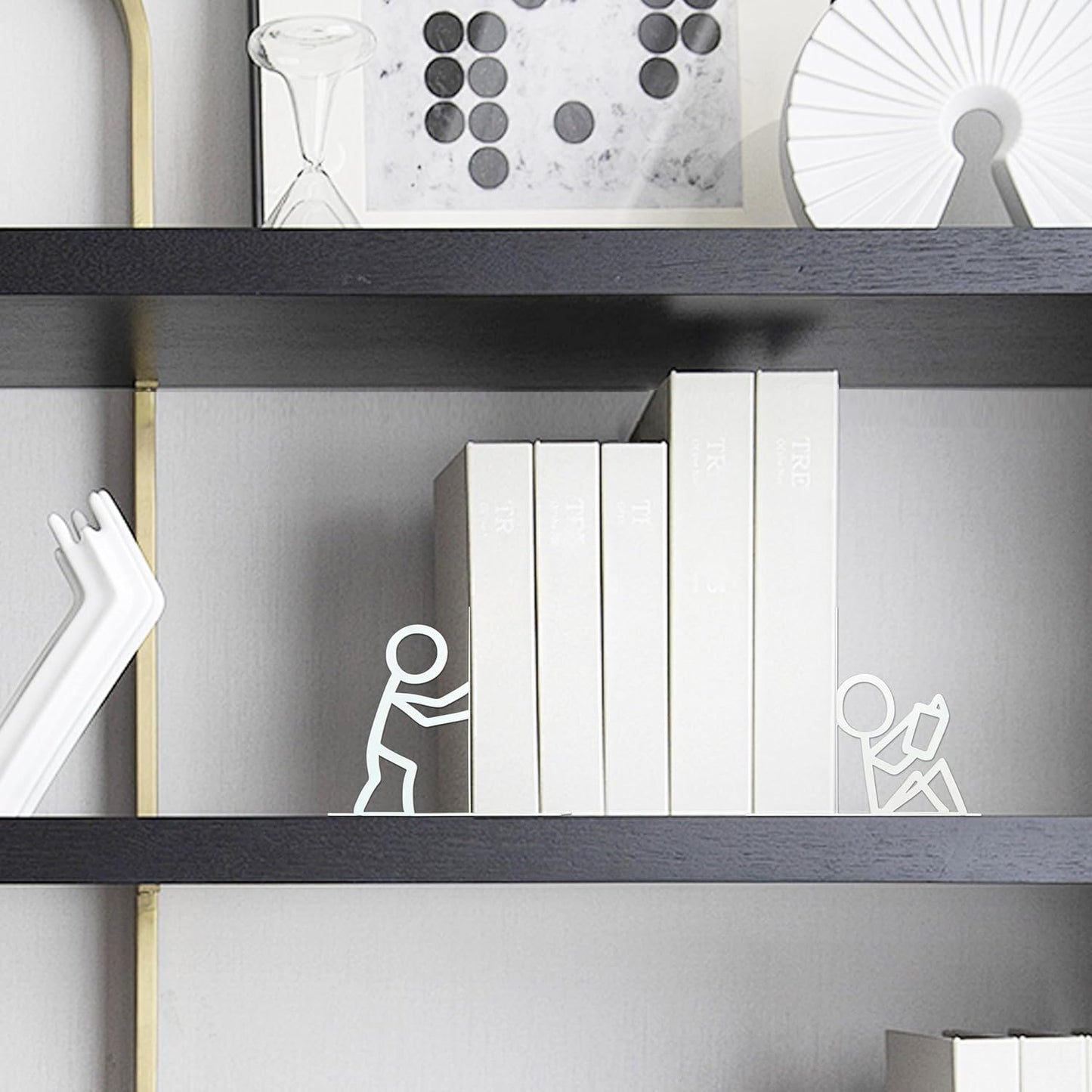 Bookends Decorative Metal Unique Office Desk Bookends Cute Book Ends Reading Decor Bookshelf Decor for Office School Library Bedroom, Book Lovers Gift