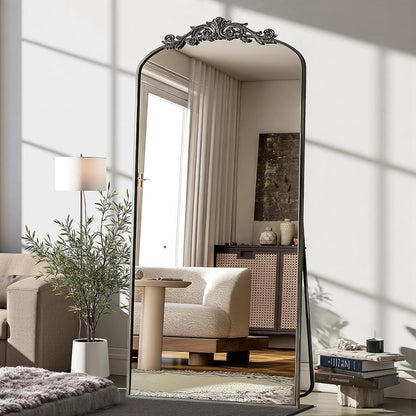 Dewfig Arched Full Length Mirror, 76"x34" Large Floor Mirror, Full Body Mirrors for Leaning or Hanging, Standing Mirrors for Bedroom, Living Room,Dressing Room, Aluminum Alloy Frame, Black