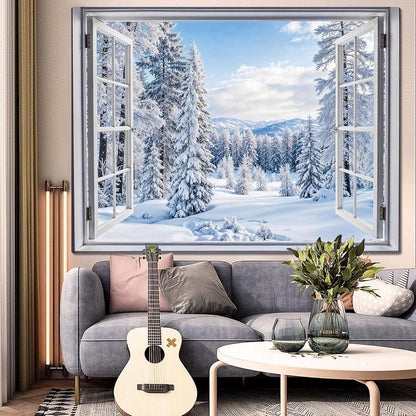 Lifeella Fantasy Castle Window Tapestry, Magic Woodland Scene Large Wall Backdrop, Fairytale Moon Mural for Bedroom Dorm Living Room Decor, 60x80 inches