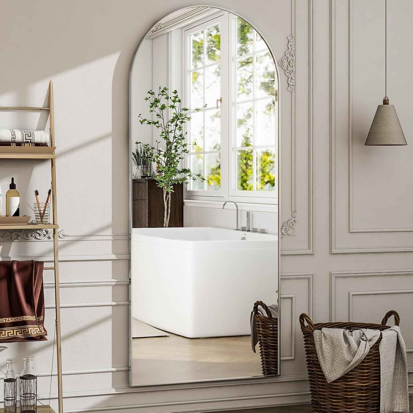 57" x 20" Arched Full Length Mirror - Wall Mounted/Floor Mirror Aluminum Alloy Frame Full Body Mirrors for Bathroom Living Room Bedroom and Entryway,Black