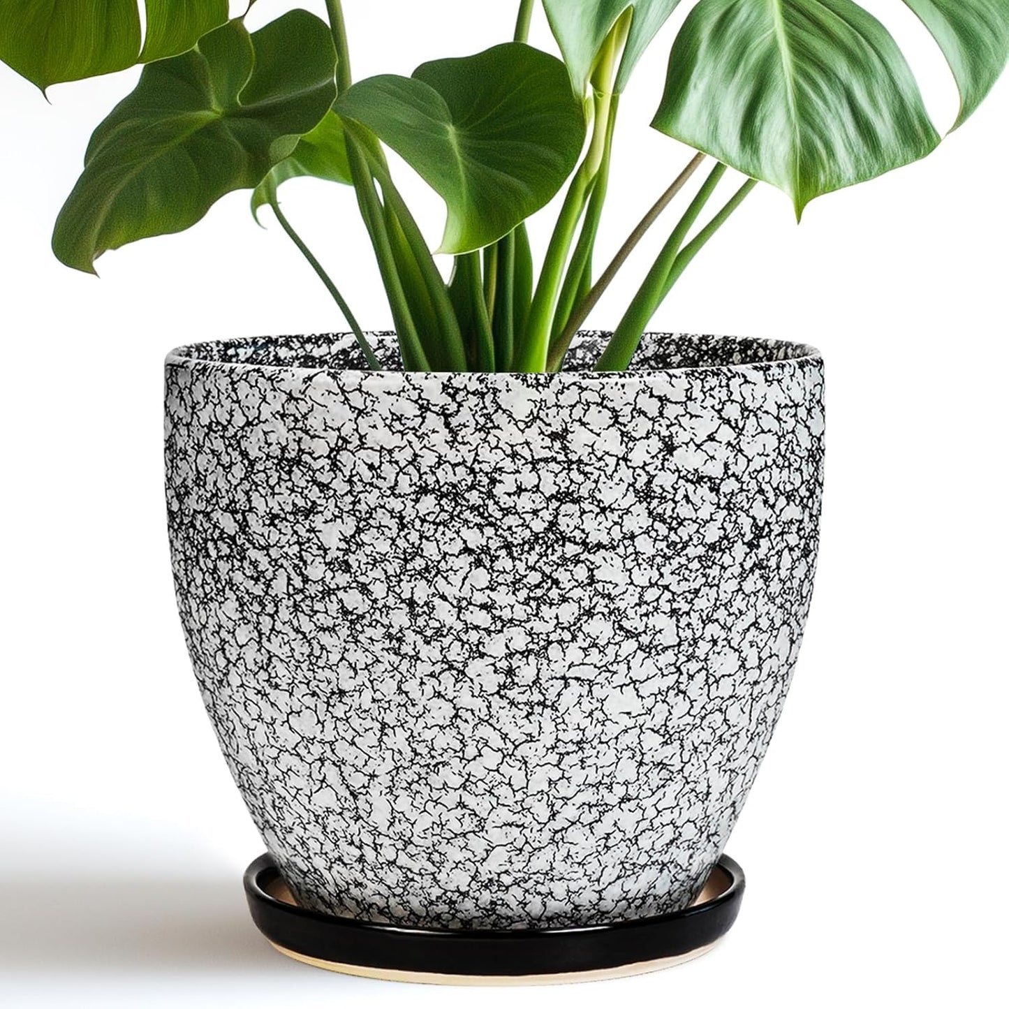 10 Inch Ceramic Planter Pot Round Plant Pot for Indoor Plants Outdoor Large Flower Pot with Drainage Hole and Saucer Blue