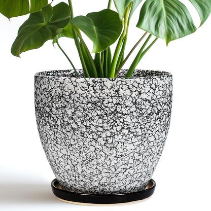 10 Inch Ceramic Planter Pot Round Plant Pot for Indoor Plants Outdoor Large Flower Pot with Drainage Hole and Saucer Blue