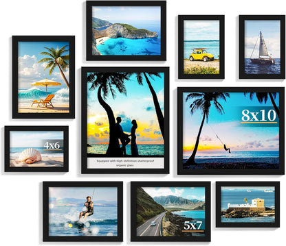 PEALSN 10 Pack Collage Picture Frames, Gallery Wall Frame Set with Two 8x10, Four 5x7, and Four 4x6, Multiple Photo Frames for Wall Gallery Decor, Black