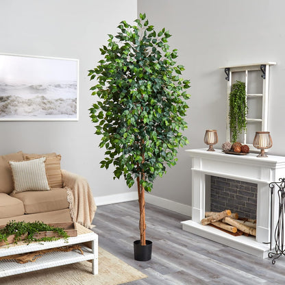 Nearly Natural 4ft Triple Trunk Ficus Silk Tree with Natural Wood Trunks and Dense Foliage, Mid-Size Faux Floor Plant for Home and Office