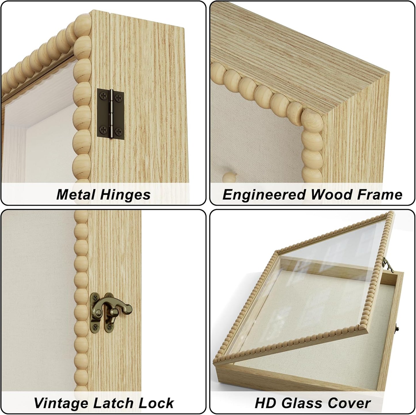Love-KANKEI Shadow Box Frame 11x14, Deep Large Shadow Box Display Case with Unique Beads Door and Glass Window, Wood Memory Box for Pictures,Medals,Memorabilia,Collections White