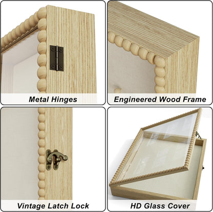 Love-KANKEI Shadow Box Frame 11x14, Deep Large Shadow Box Display Case with Unique Beads Door and Glass Window, Wood Memory Box for Pictures,Medals,Memorabilia,Collections White