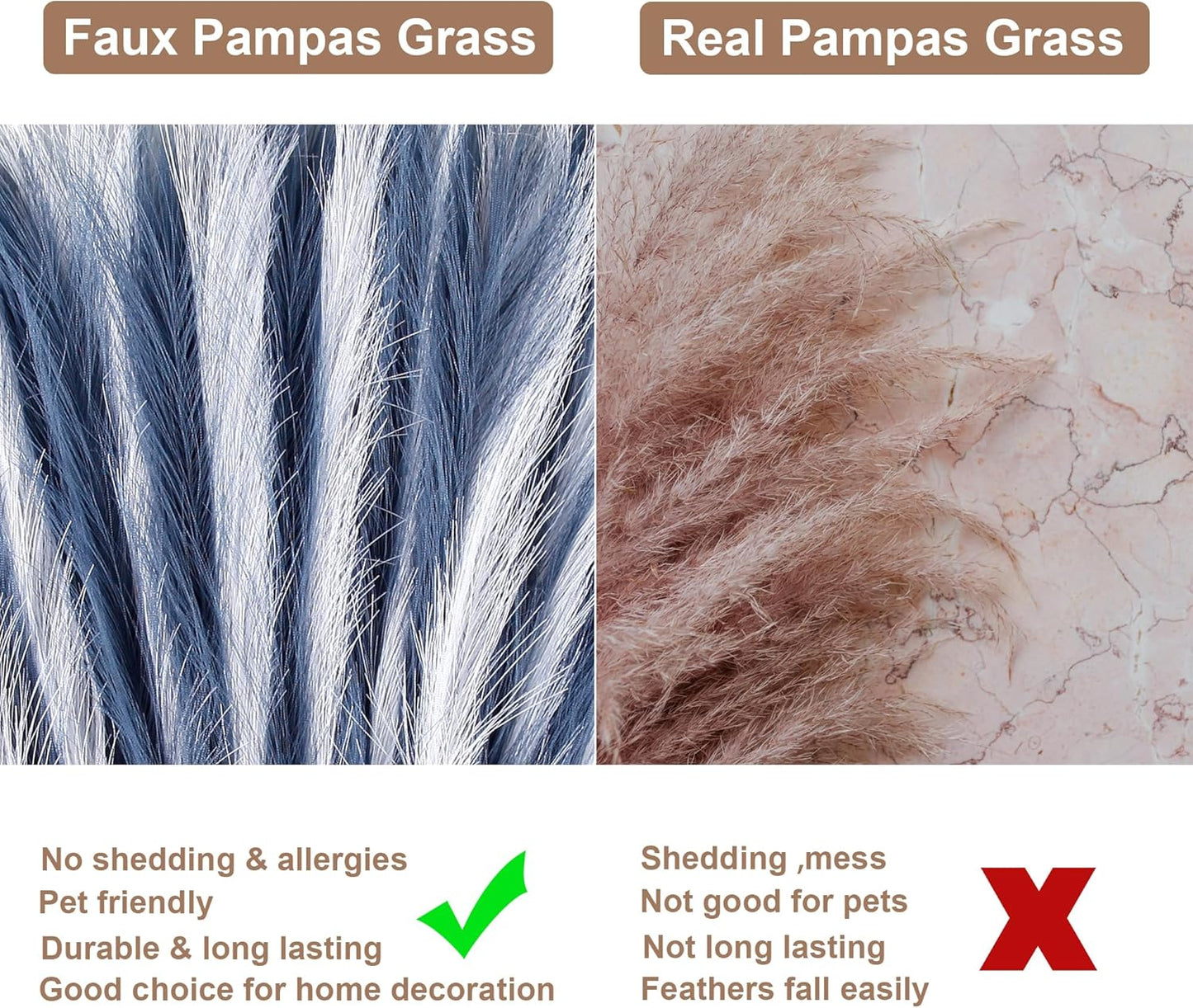 20Pcs Navy Blue Gradient and White Faux Pampas Grass Decor, 21.7"" Pompas Grass Flower Arrangement and Vase Filler for Boho Home Wedding Decoration, Black