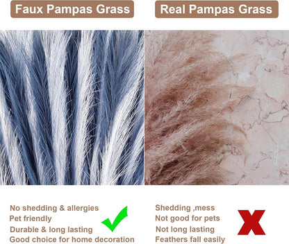 20Pcs Navy Blue Gradient and White Faux Pampas Grass Decor, 21.7"" Pompas Grass Flower Arrangement and Vase Filler for Boho Home Wedding Decoration, Black