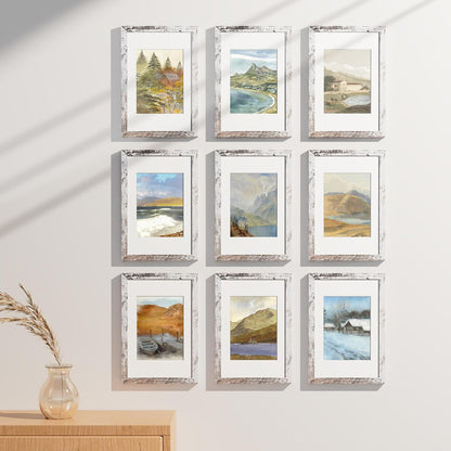 Vittanly 8x10 Picture Frames Set of 9, Shatter Resistant Plexiglass, Display 5x7 Pictures with Mat or 8x10 without Mat, Photo Frames for Wall or Tabletop, Engineered Wood, Black - Colors A