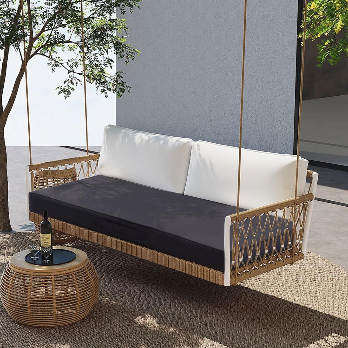 Outdoor Bench Cushion 48x18 Inch Waterproof with Memory Foam,Patio Bench Cushions for Outdoor/Indoor Furniture Porch Swing Cushion with Handle and Adjustable Strap,Navy Bule