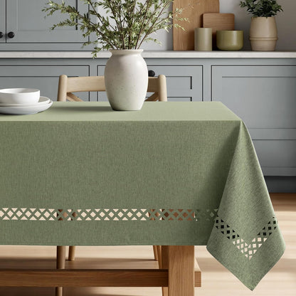 MIULEE Beige Rectangle Linen Polyester Tablecloth with Decorative Cutouts Spring Waterproof Stain Resistant & Shrink-Proof Table Cloth 52x70 inch Farmhouse Style for Dining Wedding and Outdoor