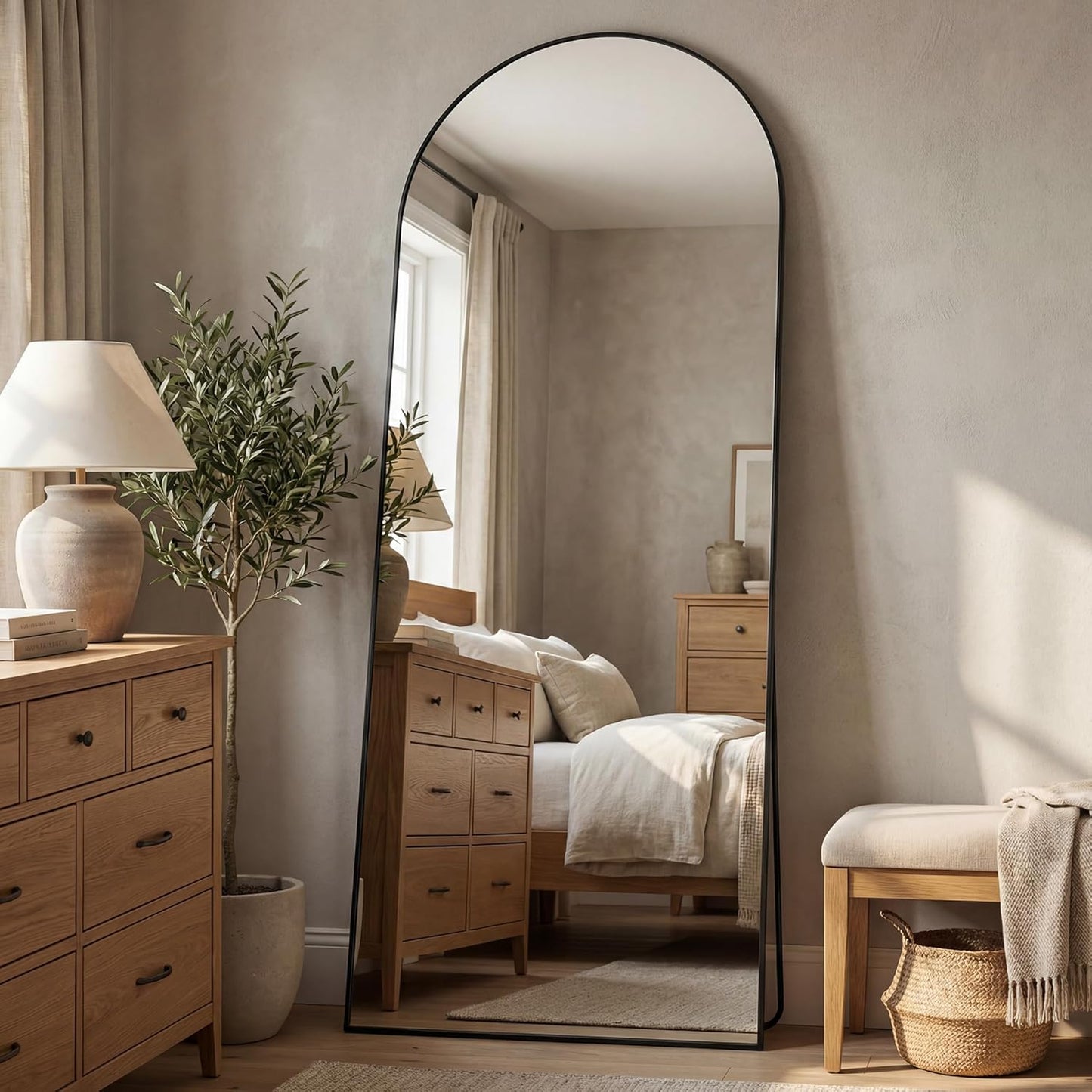 Antok 71" x28” Arched Full Length Floor Mirror, Black Aluminum Frame, Free Standing/Wall Mount/Leaning for Bedroom, Living Room, Dressing Room