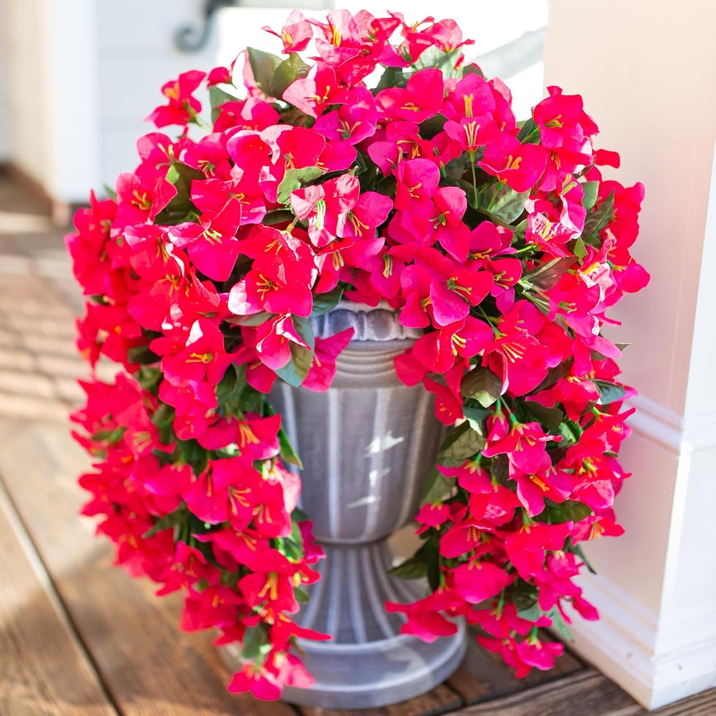 Faux Bougainvillea Artificial Flowers Plants for Outdoor Outside Decoration, 2 PCS Red Fake Flowers UV Resistant Look Real Silk Long Trailing Vines for Front Door Porch Planter Urn Patio Garden Yard