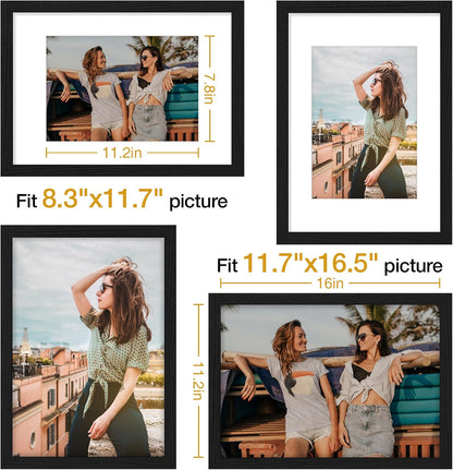 Vittanly 11x14 Picture Frame, Display Pictures 8x10 with Mat or 11x14 without Mat, Photo Frame for Wall Mounting, Black, 1 Pack - Colors A