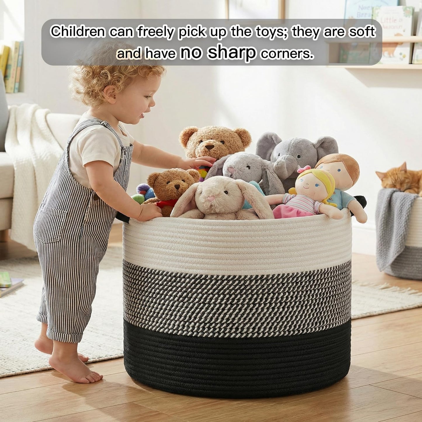 Artfeel 70L Large Cotton Rope Basket, Decorative Woven Blanket Storage for Living Room, Boho Toy Storage & Toy Box for Kids, Versatile Laundry Basket & Nursery Hamper for Blankets(Brown)