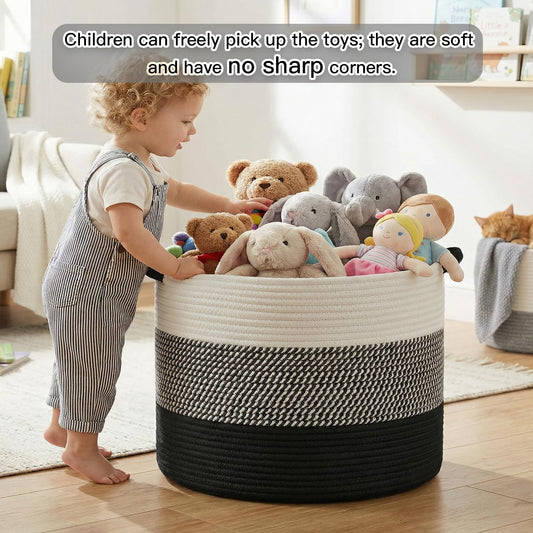 Artfeel 70L Large Cotton Rope Basket, Decorative Woven Blanket Storage for Living Room, Boho Toy Storage & Toy Box for Kids, Versatile Laundry Basket & Nursery Hamper for Blankets(Brown)
