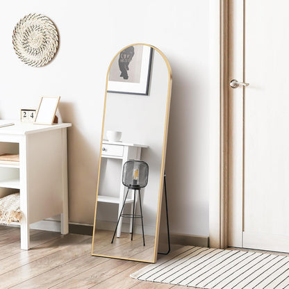 DUMOS Arched Full Length Mirror with Stand 64"x21" Floor Standing Aluminum Frame for Bedroom Body Hanging Leaning Modern Simple Home Decor Shatter-proorf Nano Glass Wall Living Room Cloakroom Black