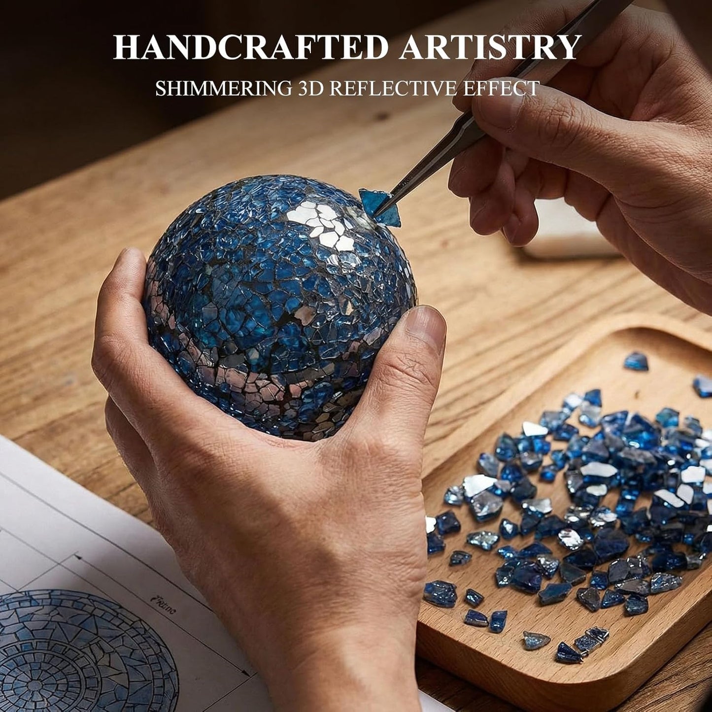 DomeStar 3PCS Decorative Balls, Mosaic Glass Orbs Centerpiece Balls 4inch Gold Orbs for Decorate Bowls Vases Tables Wedding Party
