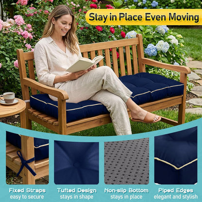 Outdoor Bench Cushion, Tufted Patio Seat Pad for Garden Bench, Porch Swing, Indoor/Outoor Furniture (Blue, 48X18X4 inch)