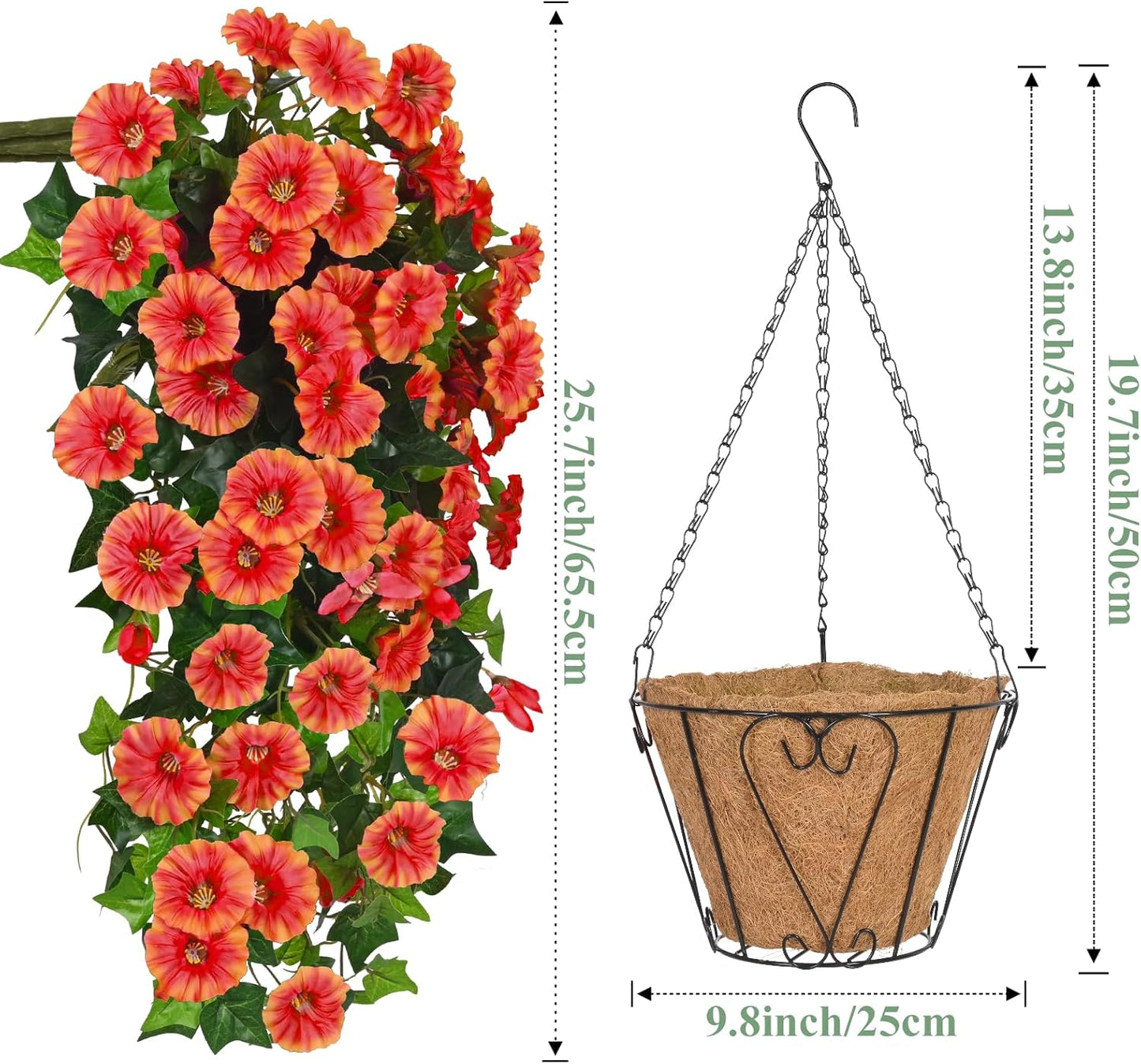 Waipfaru Artificial Hanging Baskets with Flowers, Fake Hanging Plants Outdoors, Urn Fillers for Outside Summer Decor (Fuchsia)