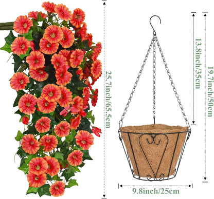 Waipfaru Artificial Hanging Baskets with Flowers, Fake Hanging Plants Outdoors, Urn Fillers for Outside Summer Decor (Fuchsia)
