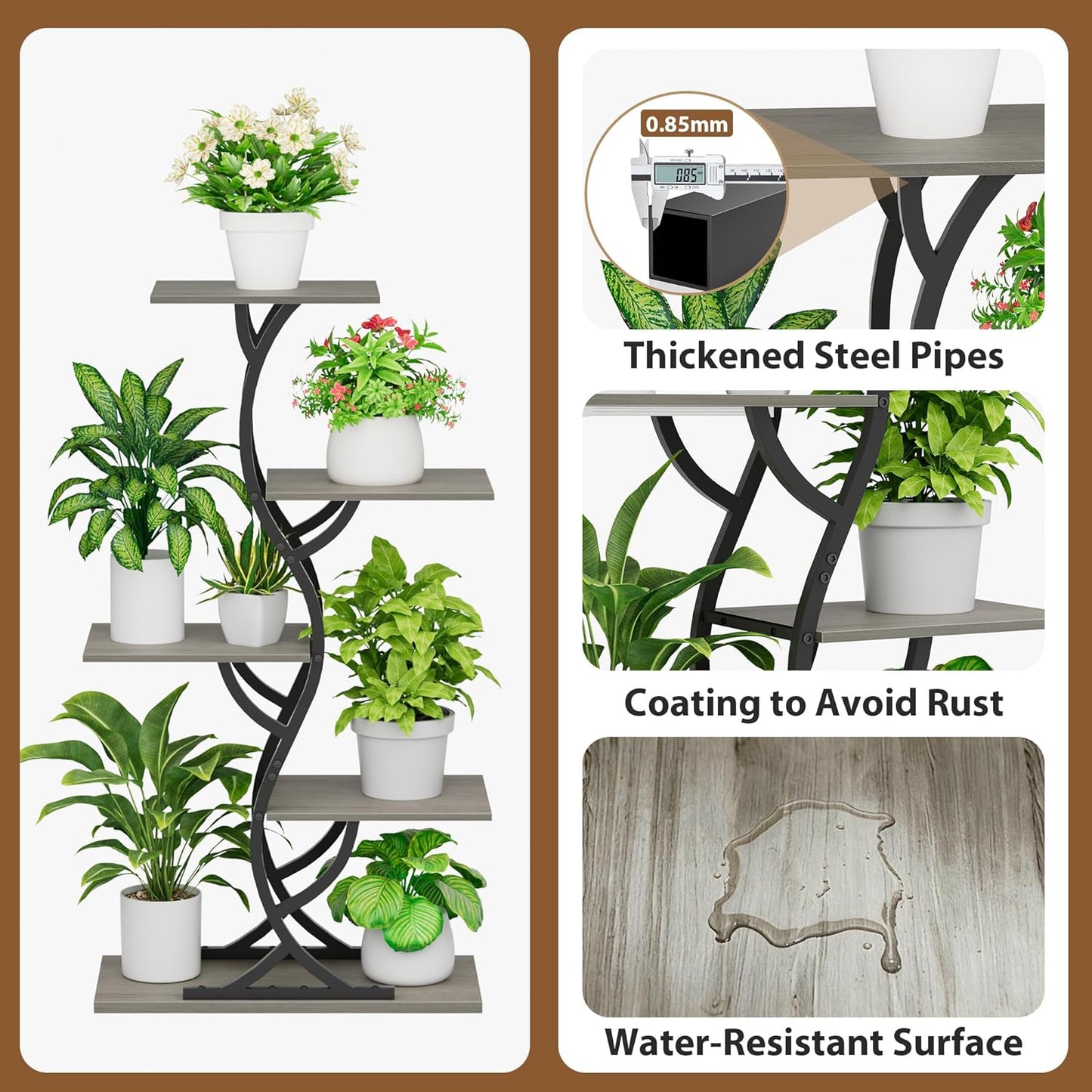 Plant Stand Indoor with Grow Lights - 44" Tall Corner Plant Stands for Indoor Plants, 5 Tiered Metal Plant Shelf, Curved Plant Flower Holder Dispaly Rack for Living Room, Home Patio Balcony (Black)